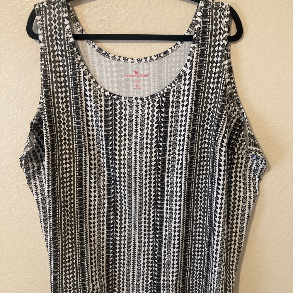Woman Within Monochrome Geometric Tank Top